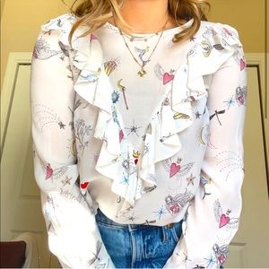 Zara Printed Blouse With Frill